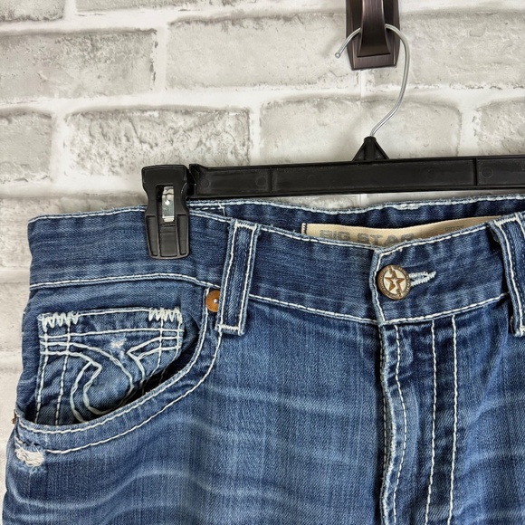 Big Star Union Straight Leg Thick Stitch Distressed Designer Jeans Mens 36 x 30 - Picture 3 of 12